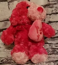 DAN DEE PINK PUPPY DOG PLUSH LOVE YOU HEART MOUTH CURLY FUR 15" VALENTINES DAY