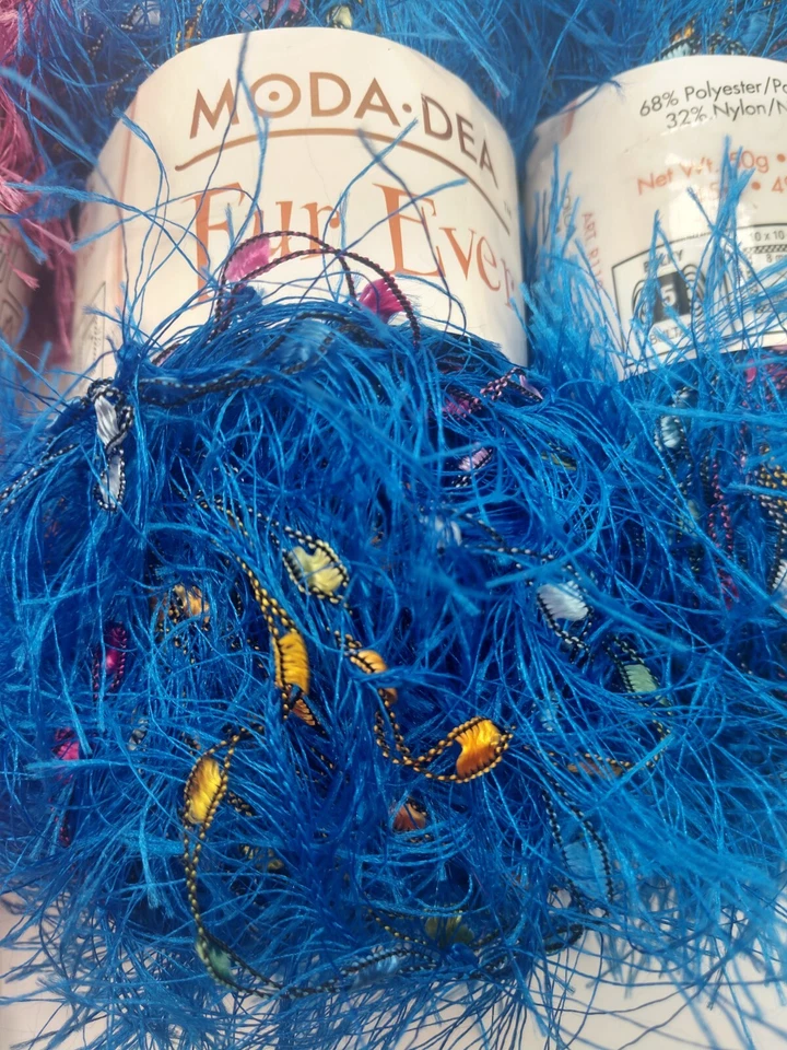 4 Skeins Mode Dea Fur Ever Yarn Eyelash Yarn Colors Blue Heaven  Pinksuasion - Image 3 of 4