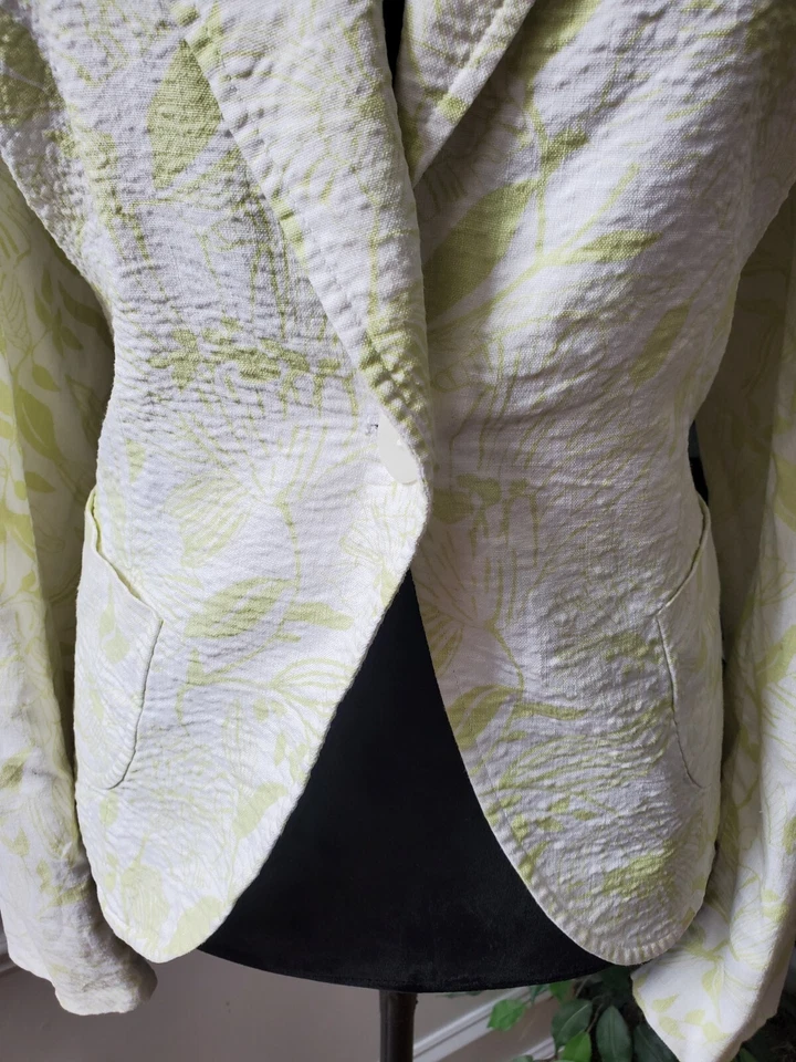 Style & Co Women White Floral Linen Long Sleeve Single Breasted Blazer Jacket 14 - Image 3 of 4