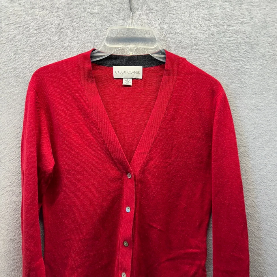 Cárdigan Esquinero Informal Mujer Pequeño Rojo 100% Lana Suéter Informal Damas Foto 2 de 4