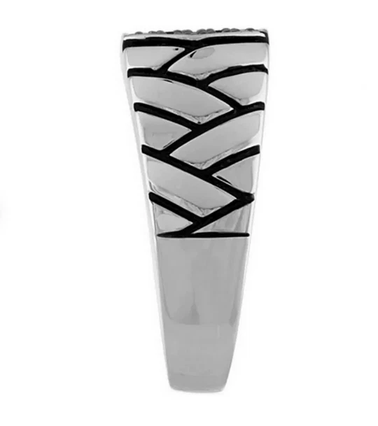 Jet Black Round Cut 0.30CT Onyx In 10K White Gold Geometric Men's Band - Image 2 of 4