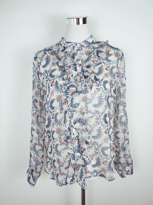Vince Camuto Bluse Damen Gr.S Blumen Rüsche Transparent Langarm Elegant Business