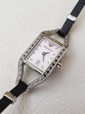 Vintage EMPORIO ARMANI AR3130 Black Diamonds Snake Leather Strap Ladies Watch