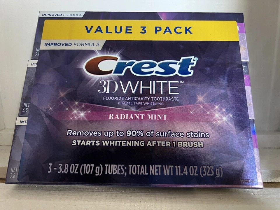Crest 3D White Radiant Mint, Teeth Whitening Toothpaste, 3.8 oz, Pack of 3
