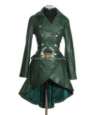 Valentina Green Ladies Designer Military Real Lambskin Leather Corset Tail Coat