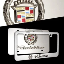 3D CADILLAC Logo Stainless Steel License Plate Frame-2PCS Front & Back AUTHENTIC