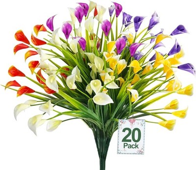 20 Bundles Calla Lily (400 Heads) Artificial Flowers for Outdoors, Fake Plants