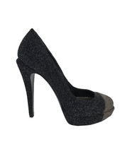 Chanel Interlocking CC Glitter Round Cap Toe Platform Pumps Heels EU 37 US 6.5