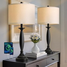 Table Lamps 28" Set of 2 Black Metal USB Ports Bulbs not Included