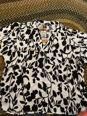 XXL Well Worn Black White Floral Blouse Shirt Women's 2XL New