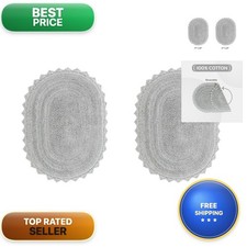 Better Trends 2 PC Bathroom Rug Set Lilly Crochet Border Oval 17x24 20x32 Gray