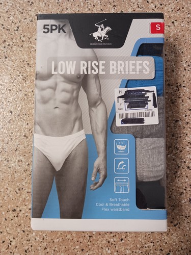 Beverly Hills Polo Club 5 pk Black Low Rise Mens 100% Cotton Briefs Men's Small