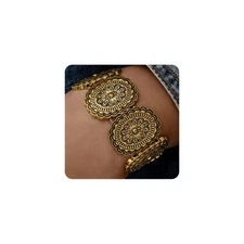 Boho Bracelets For Women, Chunky Gold Hand Chain Trendy Oval Shield Shape Bohemi