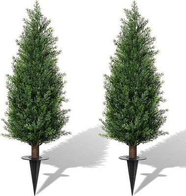 3FT Artificial Cedar Topiary Trees with Ground Spike for Indoor Outdoor