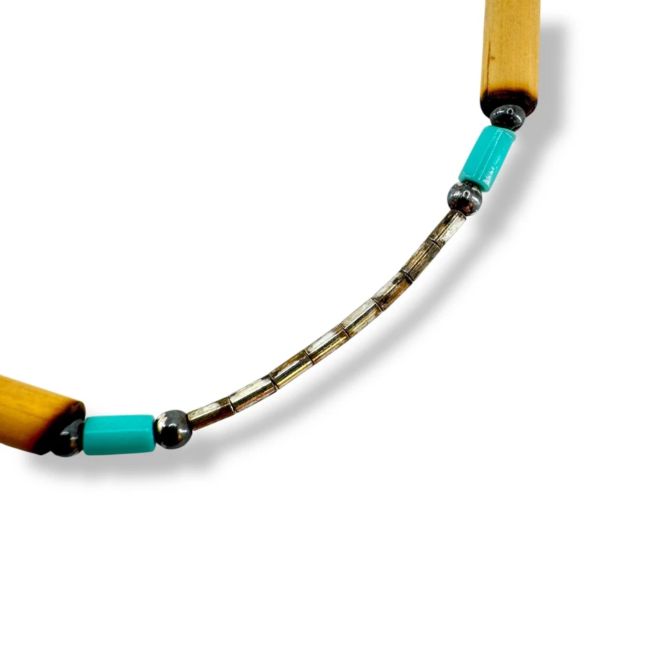 Pulsera turquesa de plata líquida suroeste de colección cuentas de hueso esterlina nativas 7 pulgadas Foto 3 de 4