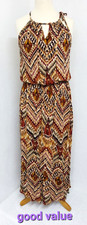 Lascana Long Dress UK Size 16 (44) Aztec Print Brown/ Tan / Beige Stretchy