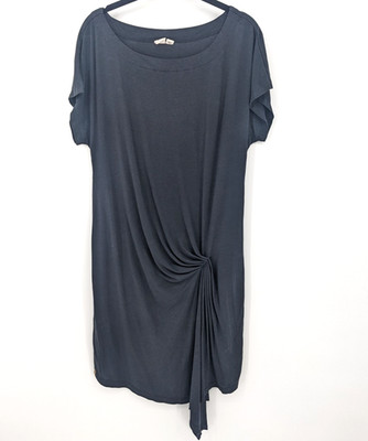 10 Tree Dress Womens Medium Black Organic Asymmetrical Knot Short Sleeve Eco