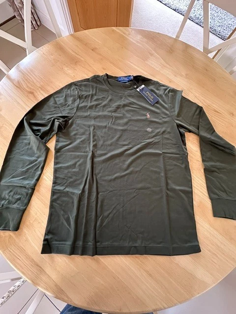 Polo Ralph Lauren Men's Olive Lng Sleeve Cotten-jersey T-shirt BNWT rrp £79