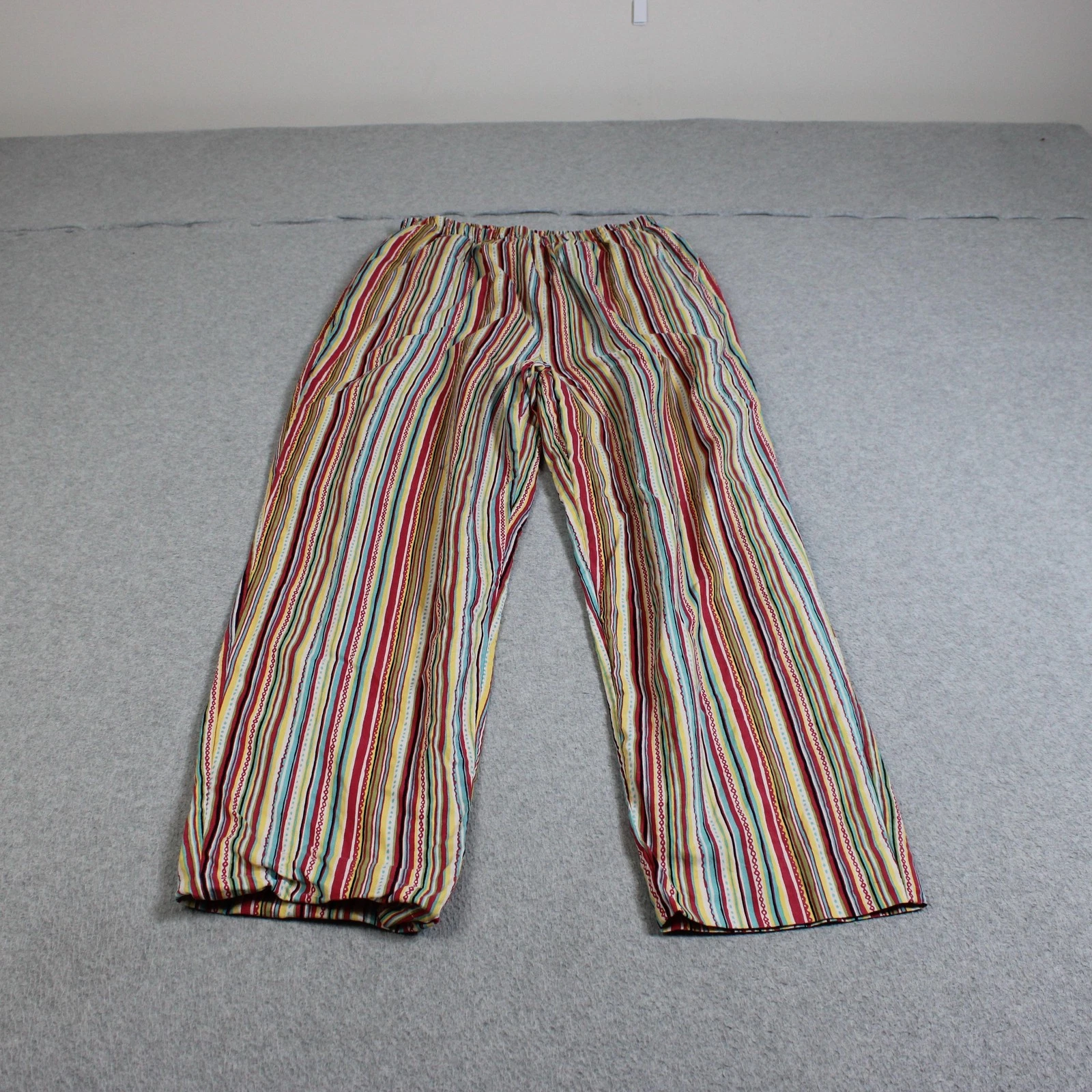 Mixit Silk Pants Women Large Red Stripe Pull On Relaxed Boho Lightweight READ