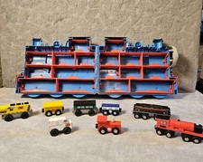 Thomas Wooden Train Lot 8 Cars w/ Blue Carry Case Brio Compatible