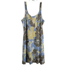 Hilo Hattie Silk Blend Floral Tank Dress - XL - Blue/Green