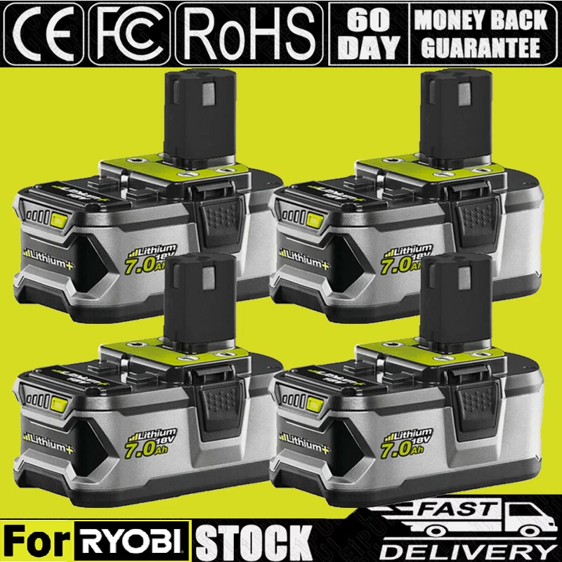 MARKENLOS 4X 7,0Ah Original Akku für RYOBI 18V One Plus Lithium RB18L50 P108 P109 Batterie