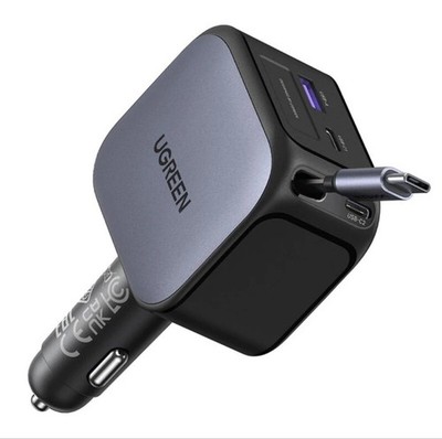 Ugreen 145W 4-Port USB PD Car Charger Adapter with Integrated USB-C Cable...