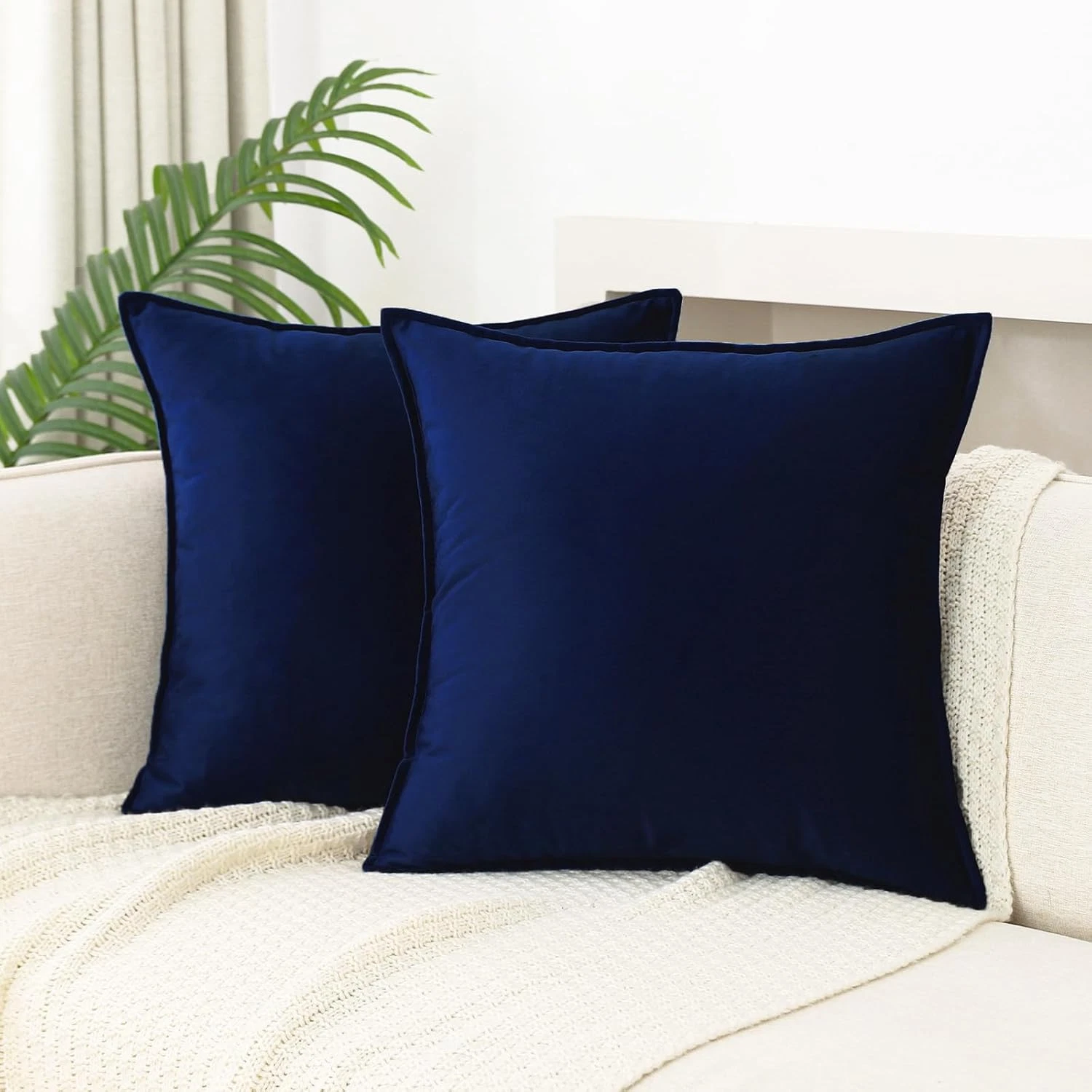 Velvet Navy Blue Throw Pillow Covers 18X18 Inches Pack of 2 Soft Decorative Squa