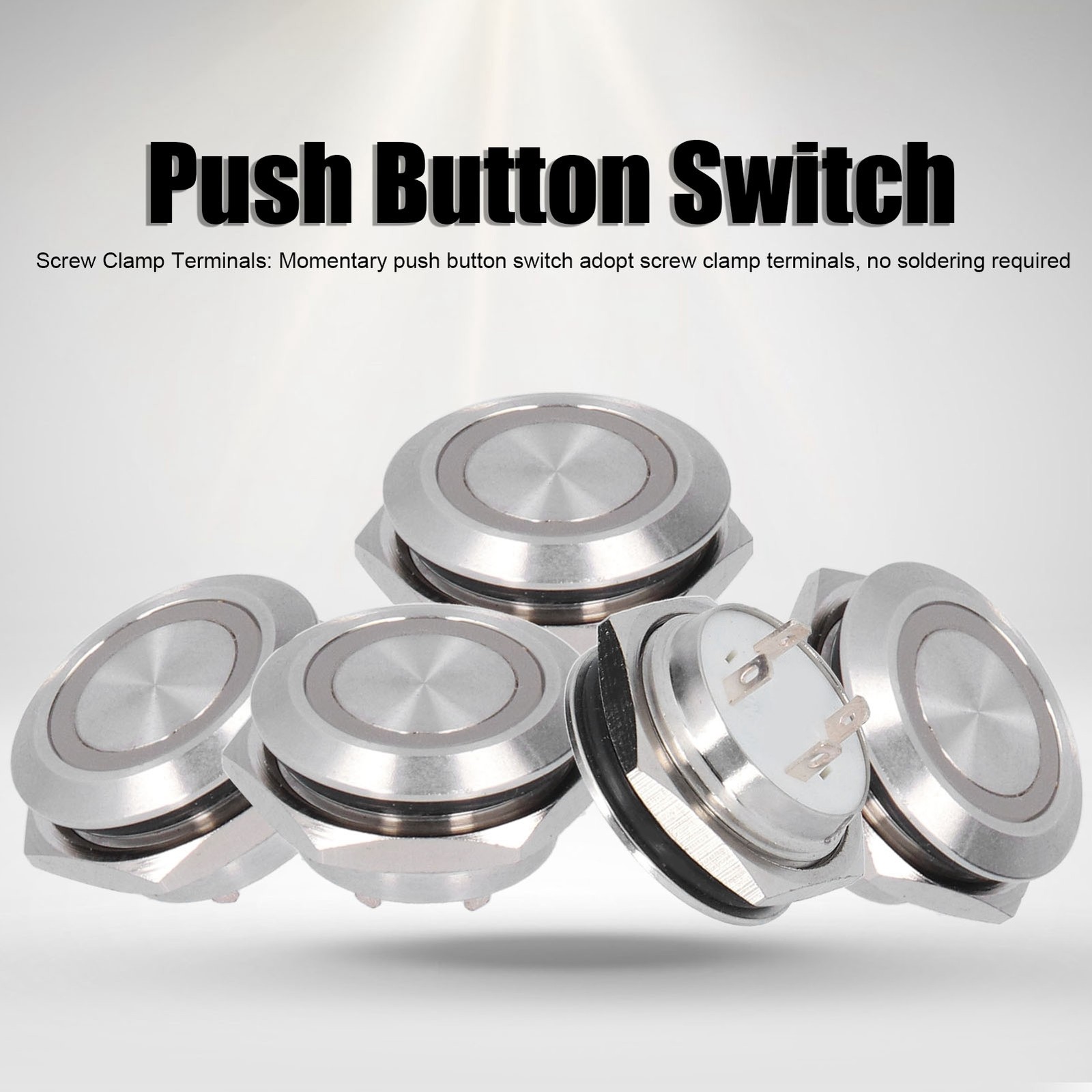 (DC3~6V Green)Push Button Switch 5pcs Momentary Push Button Switch 19mm Auto