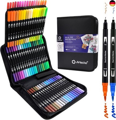 Artecho Dual Brush Pen Set 72 Farben mit Schwarzer Tragetasche, Filzstifte