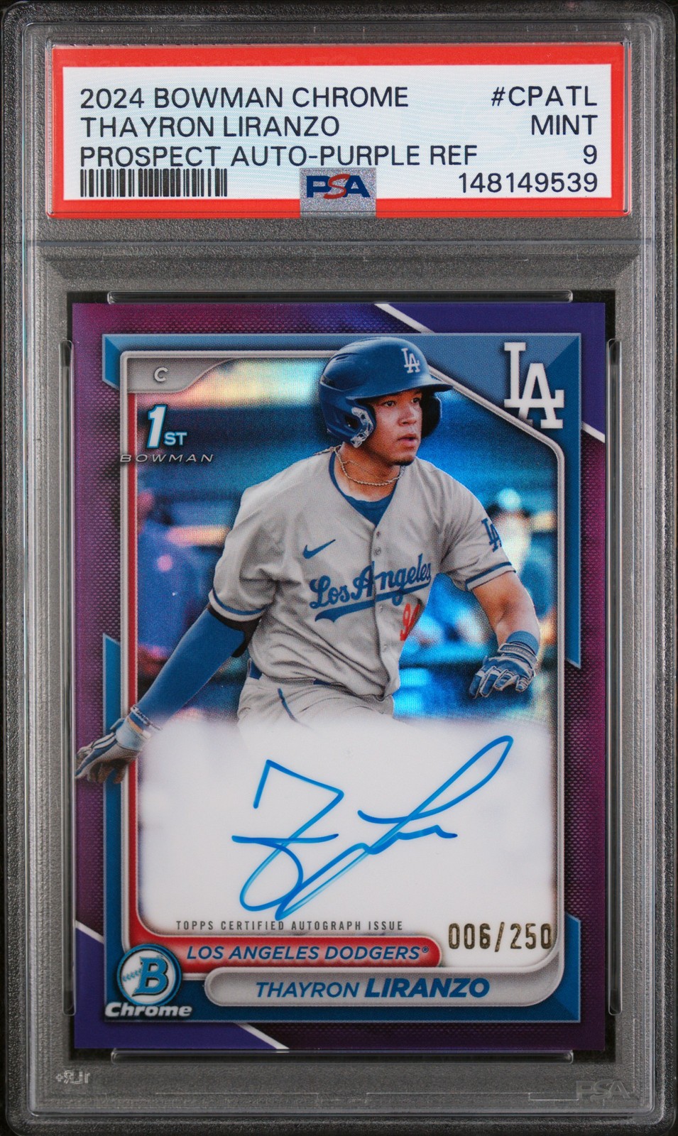 2024 Bowman Chrome #CPA-TL Thayron Liranzo Prospect Auto Purple PSA 9 #/250