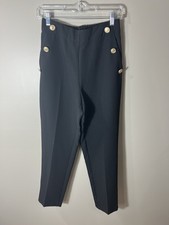 Zara Womans Dress Pants Trousers Size Small Black Gold Buttons NEW