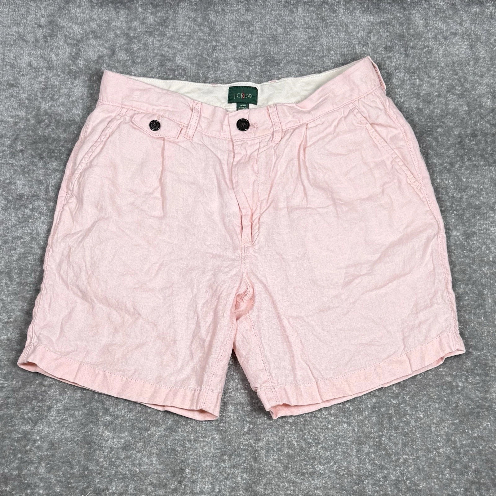 J Crew Oarsman Shorts Men’s 30 Butter Pink Pleated 100% Linen Lightweight Summer