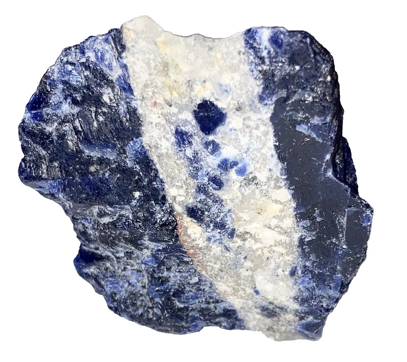 raw blue Metaphysical Crystal Sodalite mineral with white (calcite ?? www) vein