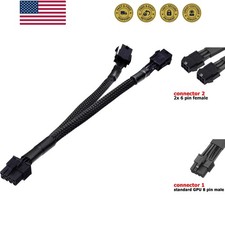 Dual 6 Pin Female to 8 Pin Male GPU Power Adapter Cable Braided Sleeved 9 inches