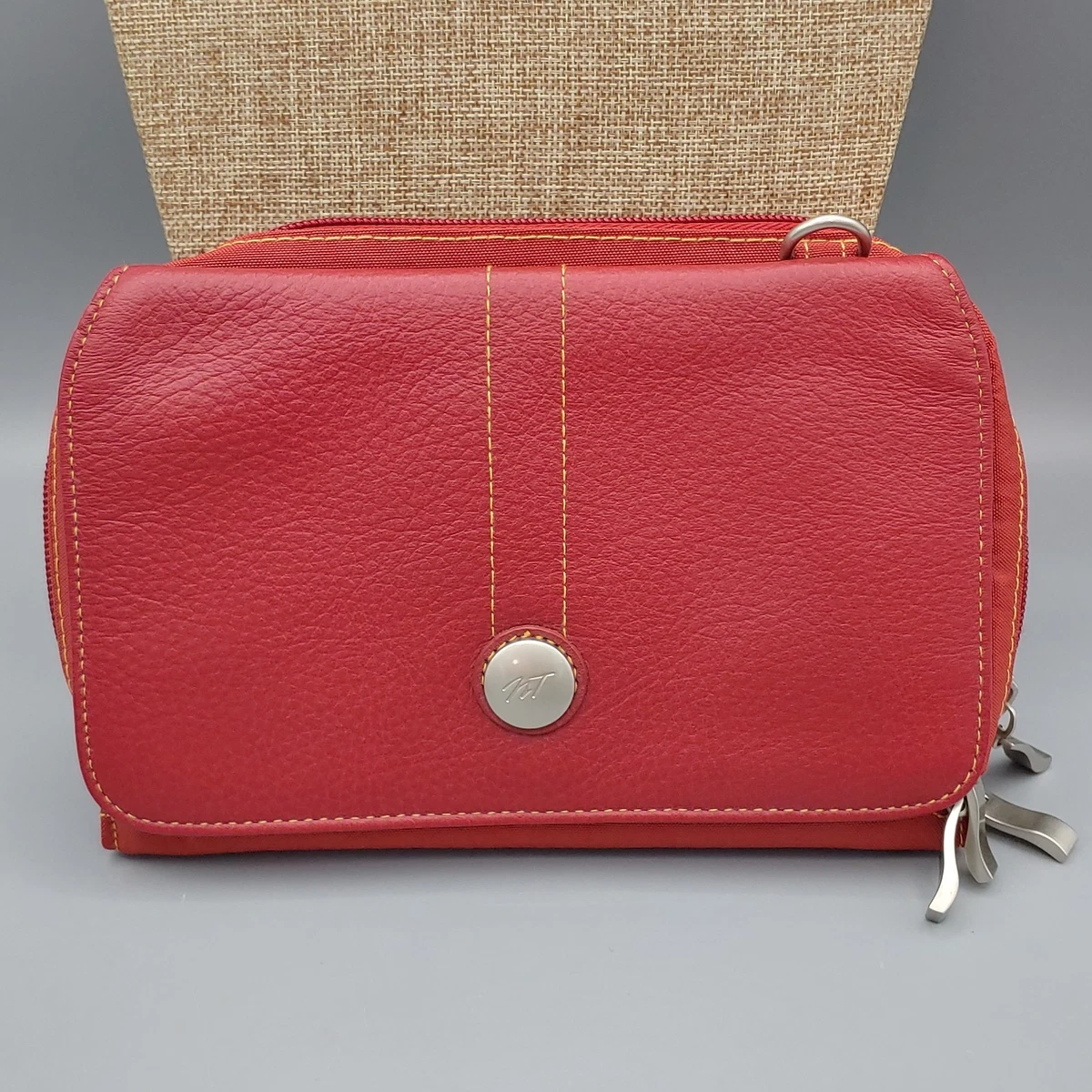 Norm Thompson Red Leather Convertible Backpack Italian Leather Backpack/Crossbody Two-Tone Brown main image 4