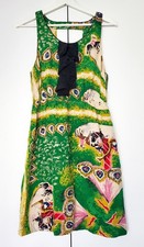 100% Silk Moulinette Soeurs Dress Women 8 Circus Pattern Green Ruffle Racerback