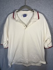 Vintage Champion Polo Shirt Cream White Red Short Sleeve XL