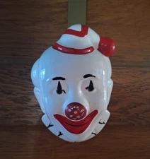 Vintage Ceramic 60's Red Nose Happy Circus Clown Face Head Sculpted Wall Art