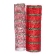 Decorative Mesh Ribbon, 10" x 10 Yard Mesh Ribbon Roll, Thin Red/Green
