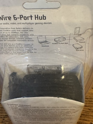 MIB BELKIN FIREWIRE 6 PORTS HUB 400MB/S WINDOWS MAC iPOD PS2 DV CAM 110V BOOSTER - Photo 8/8
