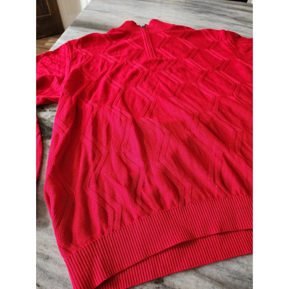 Suéter ST. CROIX REGATTA Para Hombres EE. UU. Patrón Diamante Rojo 1/4 Cremallera XL Mezcla de Algodón Foto 3 de 4
