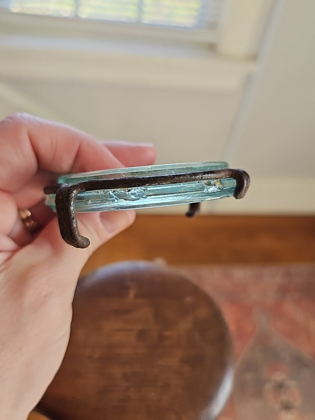 Apple green Cohansey fruit canning jar tall cylinder quart aqua wire lid Mason