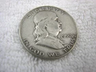 1950 D Ben Franklin US Half Dollar, 90% Silver, Circulated ungraded