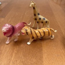 Vtg. Occupied Japan Celluloid Animal Toys Lot Of 3 Tiger Giraffe Lion See Pics