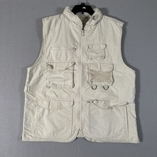 Vintage 80s Banana Republic Men  s Large Fishing Vest Multi Pocket Hood Stains 