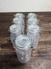 Lot Of 7 3 1/4" Square Glass 3oz Jar with Hinge Lid for Home Kitchen Silver NEW