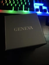 A Really Nice Brand New Geneva Watch Brown Leather Strap And Blue Watch.