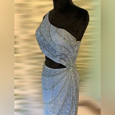 PROM Alyce Designs size 10 cornflower blue sequined and beaded prom gown.
