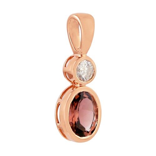 Tourmaline Diamond Pendant 18k Rose Gold Oval Gemstone Fine Jewelry for Women - Picture 3 of 7